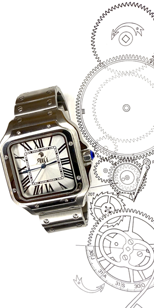 A bespoke watch sits on a diagram of the gear train.